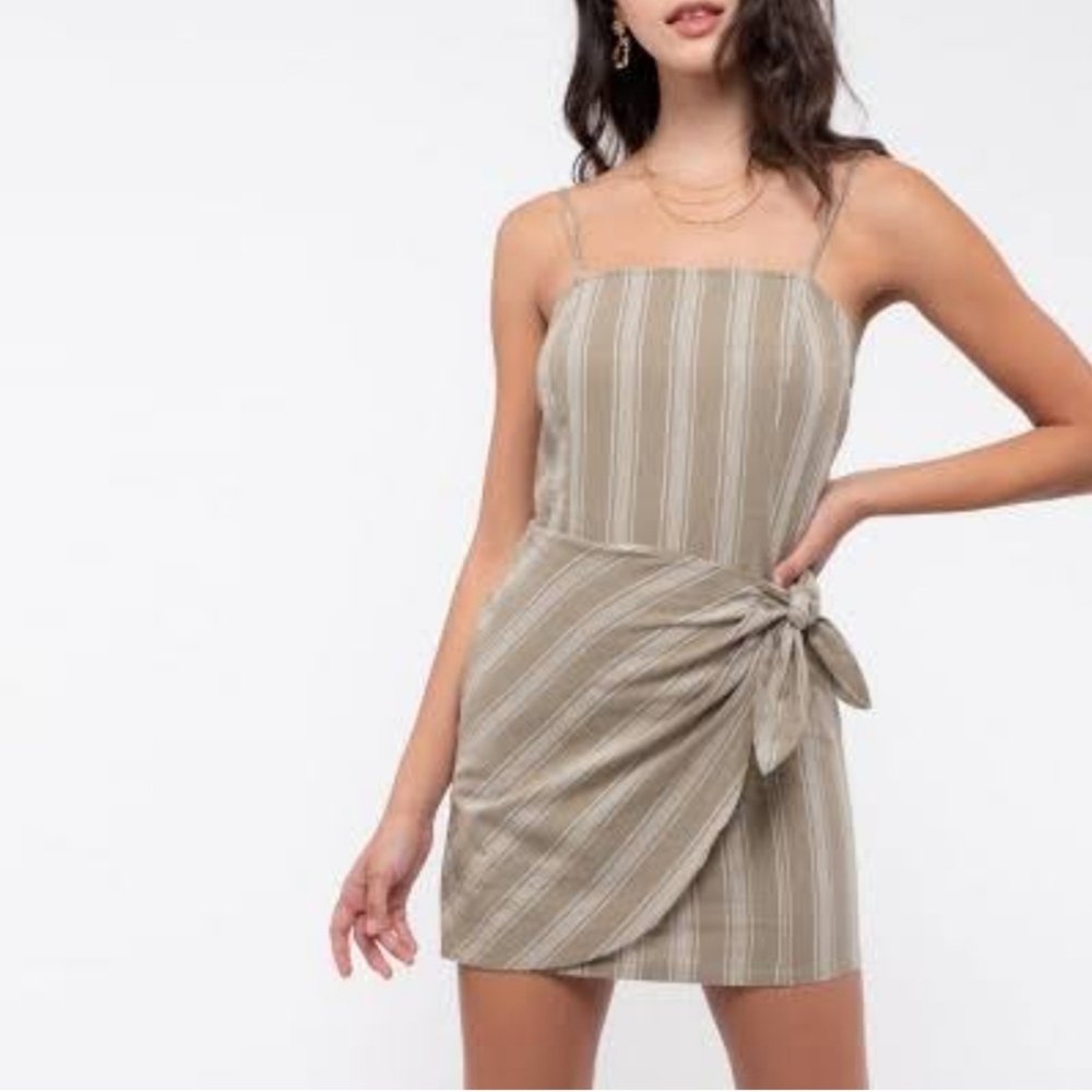 E & M | Green Striped Wrap Mini Dress - Women's M/L